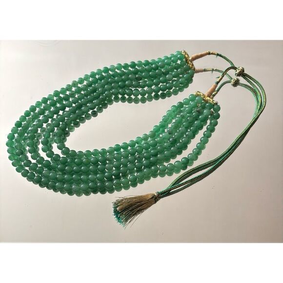Vintage NATURAL 5 LINE RICH GREEN AQUAMARINE ROUND BEADS NECKLACE - Picture 1 of 6